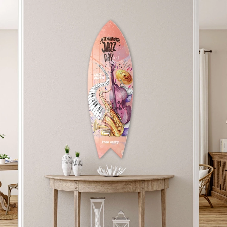 Vivantes Decorative Surfing Board in 4mm Tempered Glass-Jazz Day