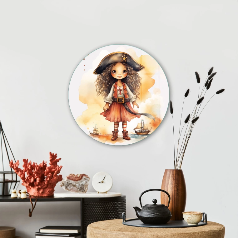 Vivantes Circle Glass Wall Art in 12" Diameter-Little Pirate Girl