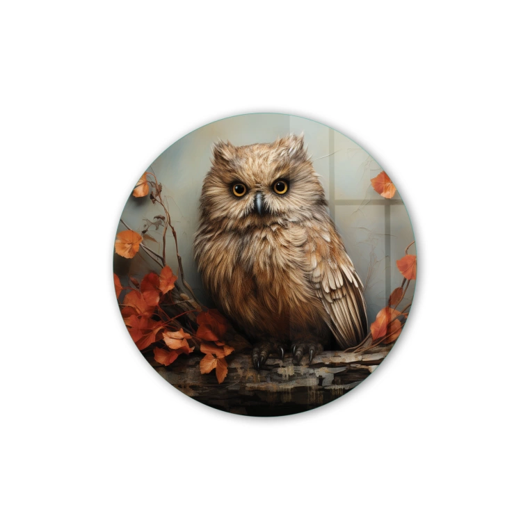 Vivantes Circle Glass Wall Art in 12" Diameter-Baby Owl