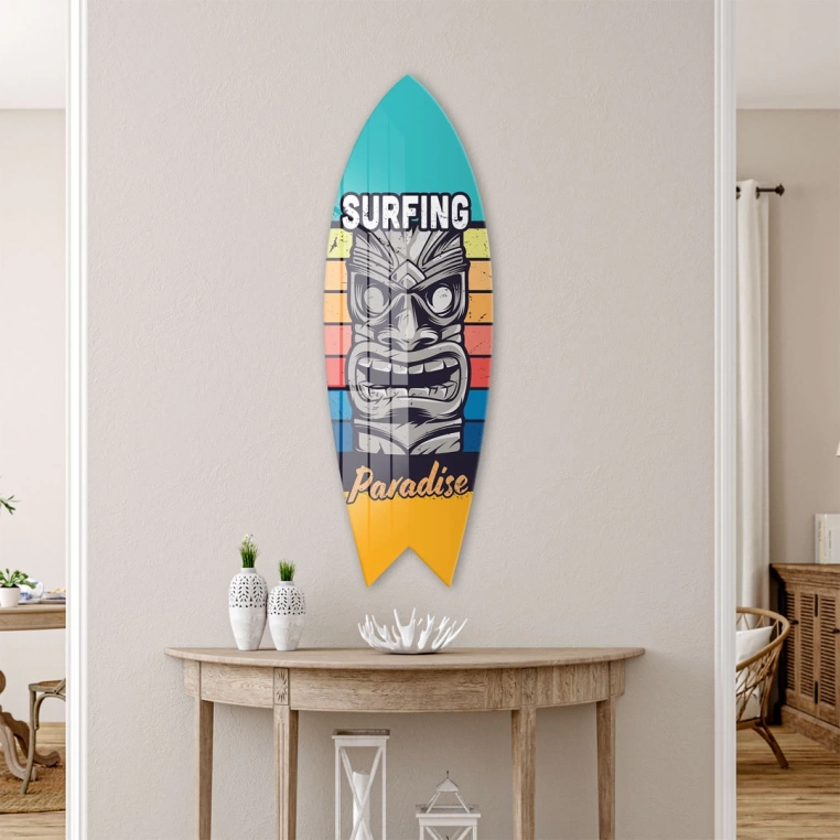 Vivantes Decorative Surfing Board in 4mm Tempered Glass-Surfing Paradise