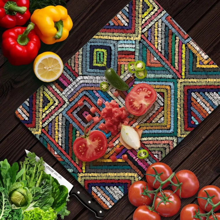 Tempered Glass Cutting Board - Colored Fabrics