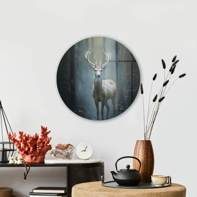 Vivantes Circle Glass Wall Art in 12" Diameter-Deer Art