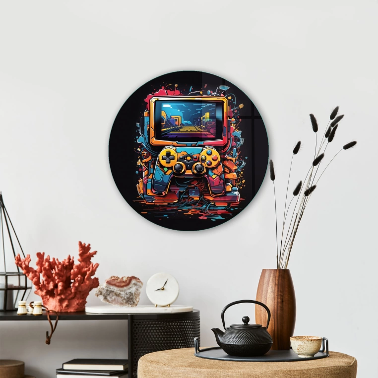 Vivantes Circle Glass Wall Art in 12" Diameter-Future Gamer