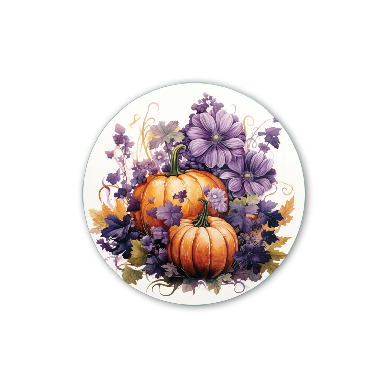 Vivantes Circle Glass Wall Art in 12" Diameter-Retro Pumpkins