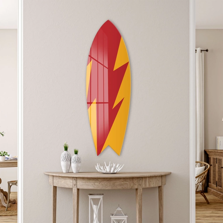 Vivantes Decorative Surfing Board in 4mm Tempered Glass-Red Strike