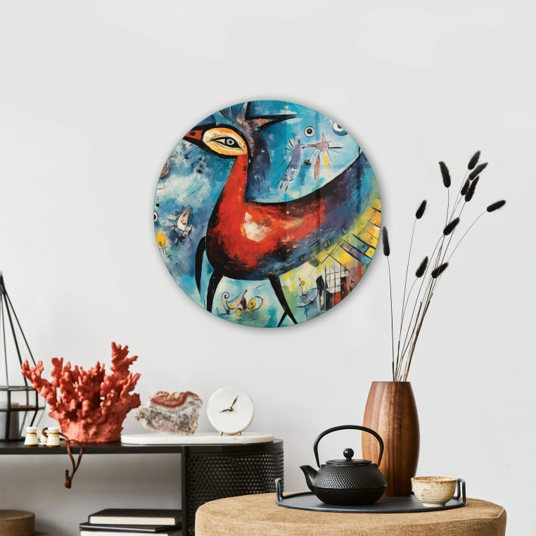 Vivantes Circle Glass Wall Art in 12" Diameter-Retro Bird