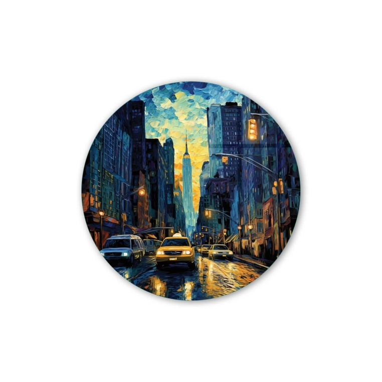 Vivantes Circle Glass Wall Art in 12" Diameter-New York 34th Str 2