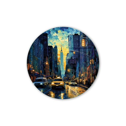 Vivantes Circle Glass Wall Art in 12" Diameter-New York 34th Str 2