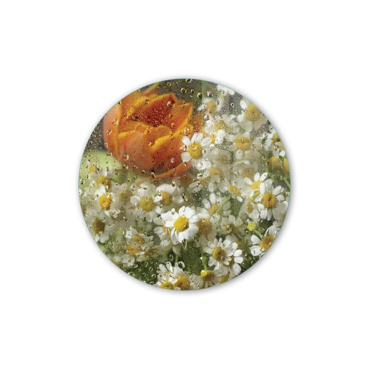 Vivantes Circle Glass Wall Art in 12" Diameter-Daisies