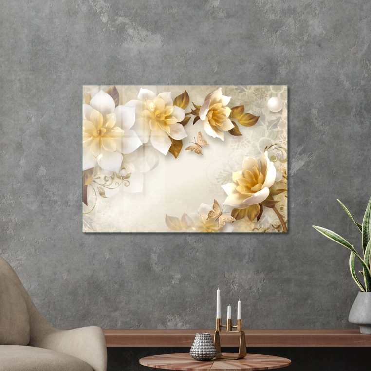 Vivantes Tempered Glass Wall Art - White Flowers