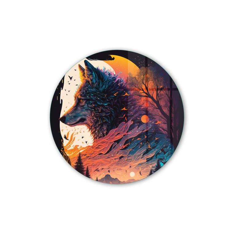 Vivantes Circle Glass Wall Art in 12" Diameter-Wolf Art