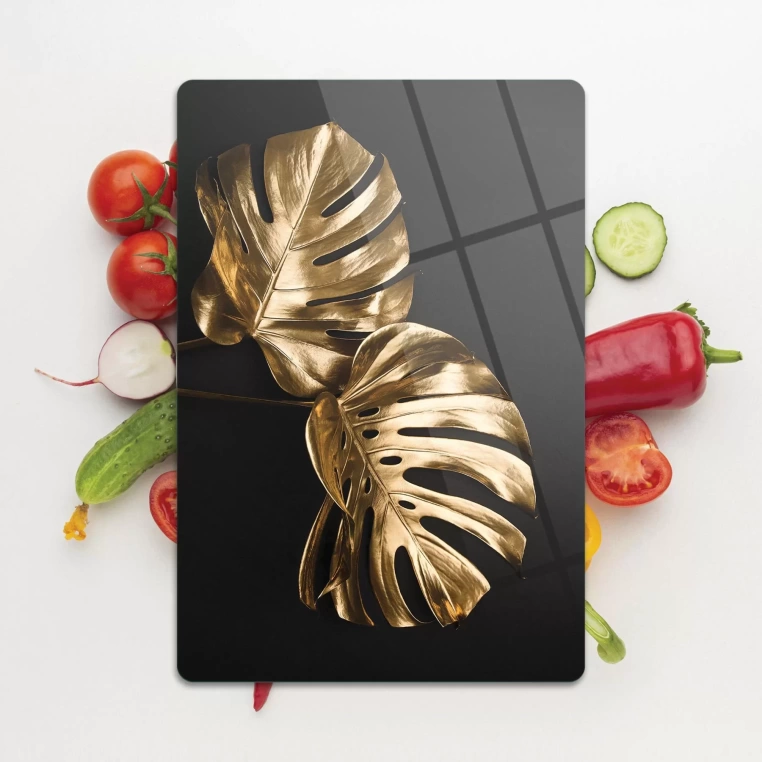 Tempered Glass Cutting Board - Golden Leaves