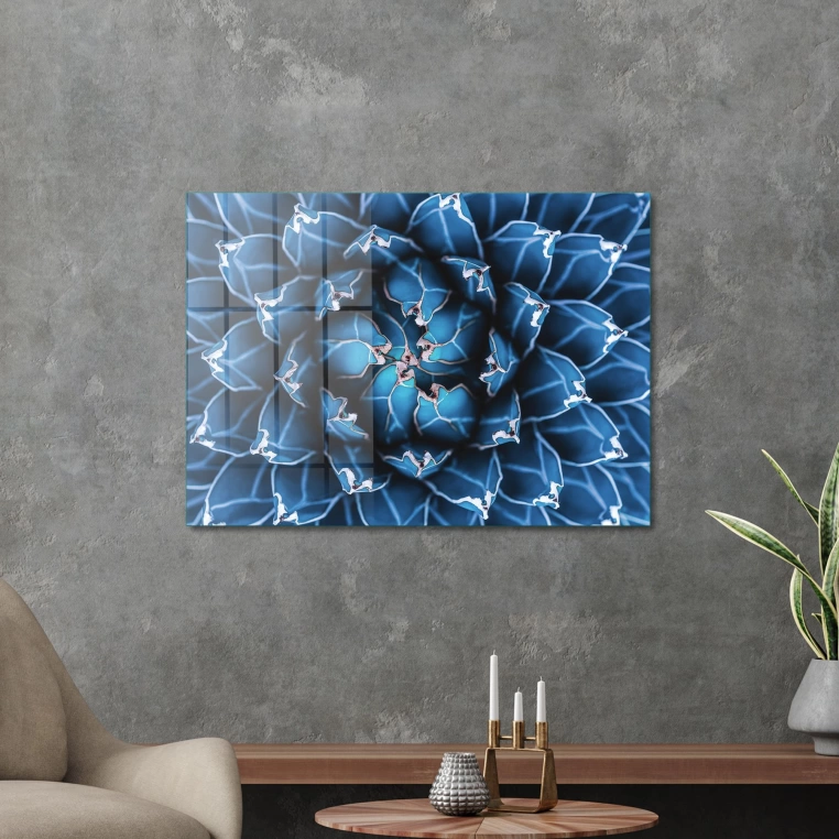 Vivantes Tempered Glass Wall Art - Blue Flower