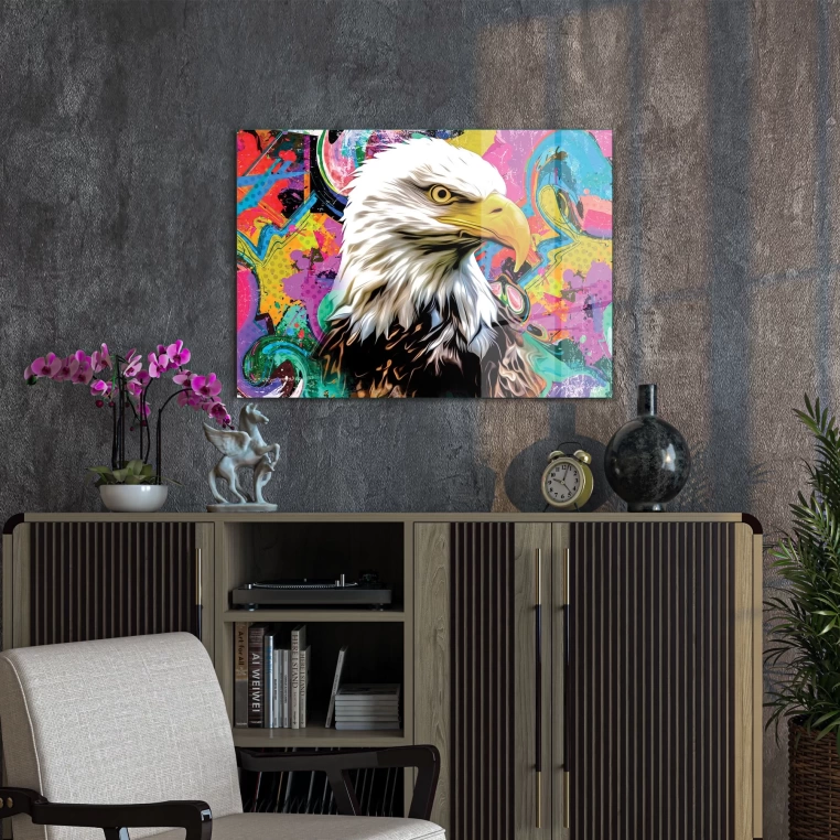 Vivantes Tempered Glass Wall Art - Eagle with colored background