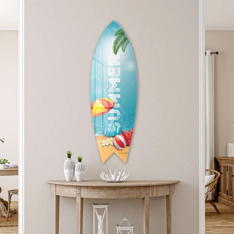 Vivantes Decorative Surfing Board in 4mm Tempered Glass-Summer