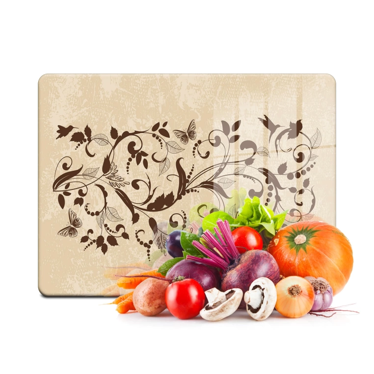 Tempered Glass Cutting Board - Beige Vines