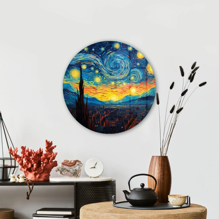 Vivantes Circle Glass Wall Art in 12" Diameter-Creepy Night in Colorado