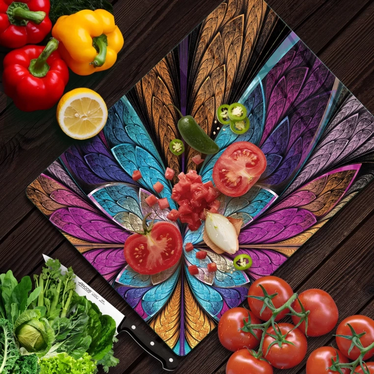 Tempered Glass Cutting Board - Metal Leaves