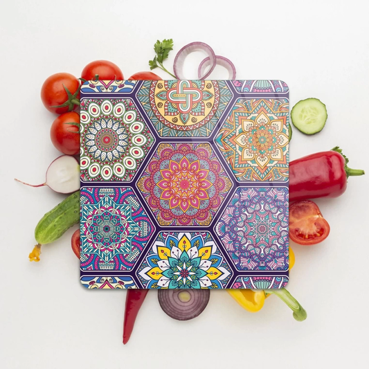 Tempered Glass Square Cutting Board - Big Mandala