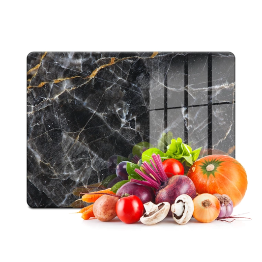 Tempered Glass Cutting Board - Black Marble with Gold