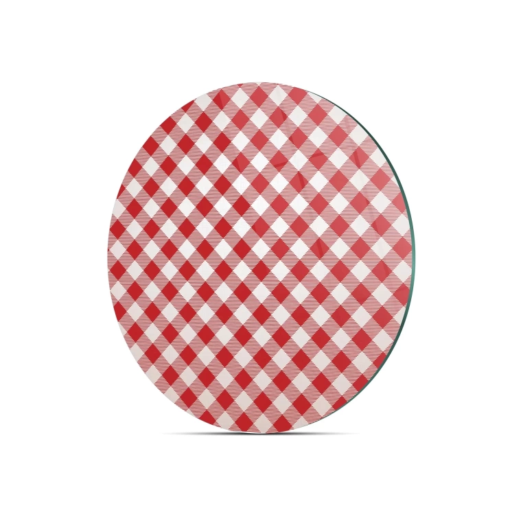 Tempered 12 inch Round Glass Cutting Board - Red White Tablecloth