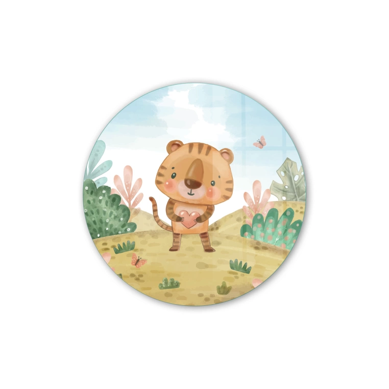 Vivantes Circle Glass Wall Art in 12" Diameter-Baby Lion