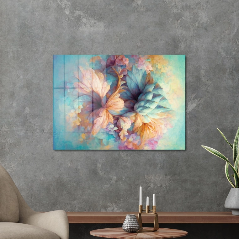 Vivantes Tempered Glass Wall Art - Pastel Flowers