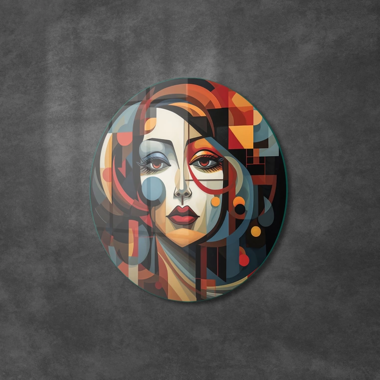 Vivantes Circle Glass Wall Art in 12" Diameter-Retro Woman