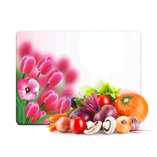 Tempered Glass Cutting Board - Pink Tulips