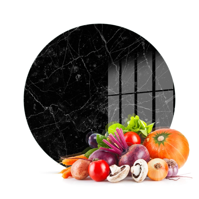 Tempered 12 inch Round Glass Cutting Board - Black Granite