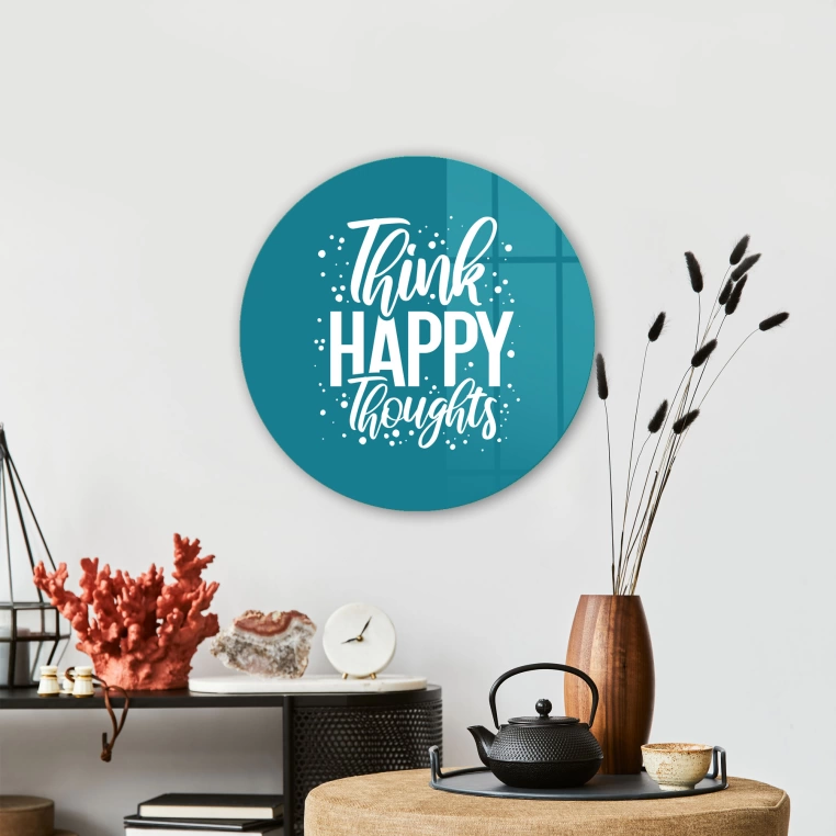 Vivantes Circle Glass Wall Art in 12" Diameter-Think Happy Thoughts