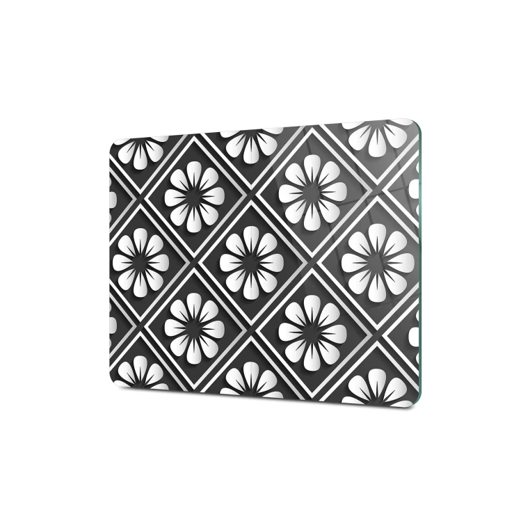 Tempered Glass Cutting Board - Retro Flowered Tiles