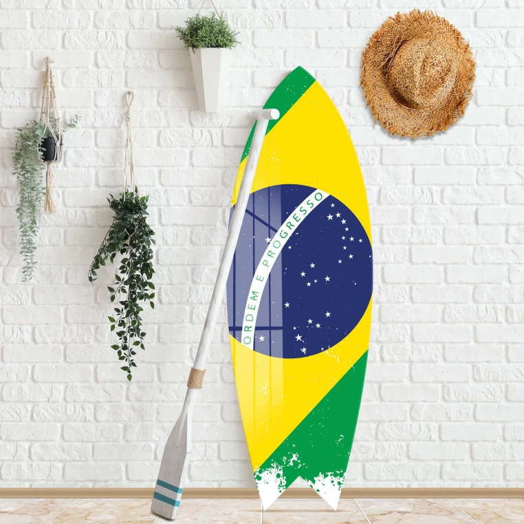 Vivantes Decorative Surfing Board in 4mm Tempered Glass-Brasilian Flag