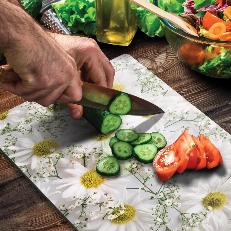 Tempered Glass Cutting Board - Daisies