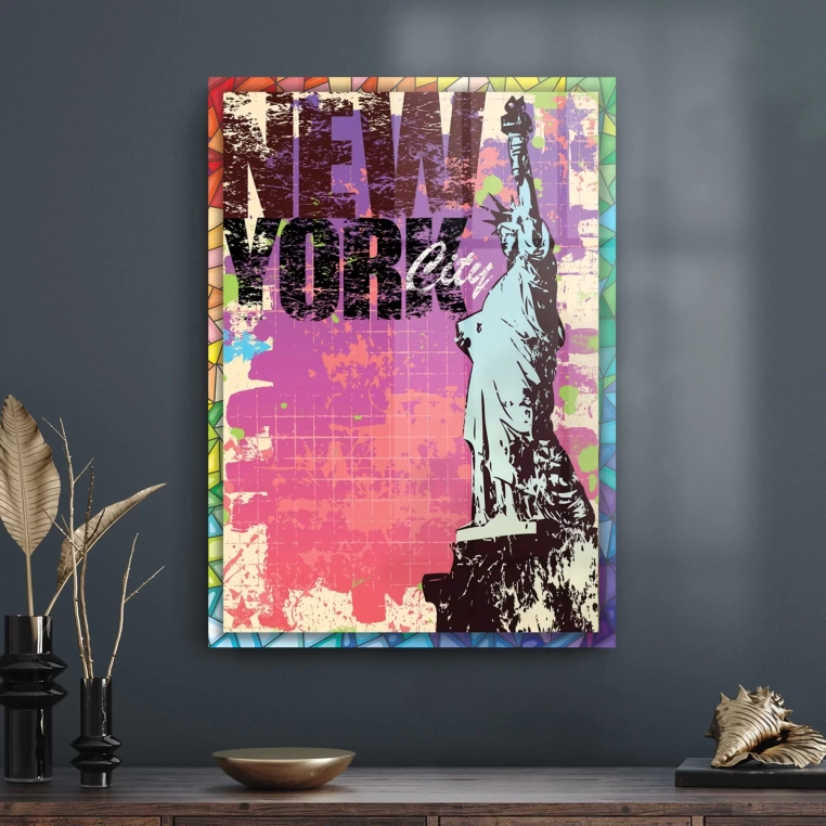 Vivantes Tempered Glass Wall Art - New York City with Colors