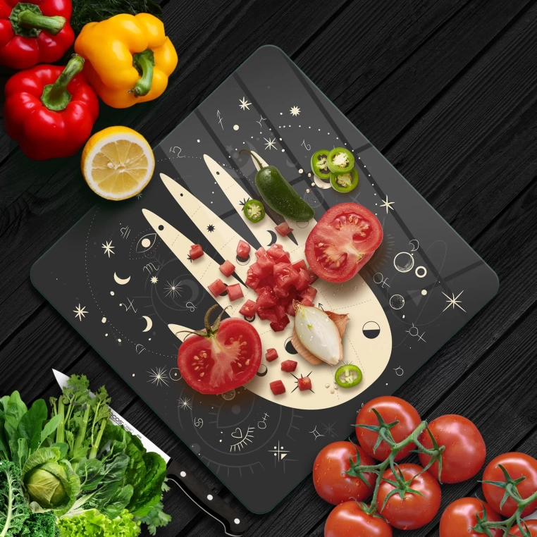 Tempered Glass Square Cutting Board - Horoscoped Hand