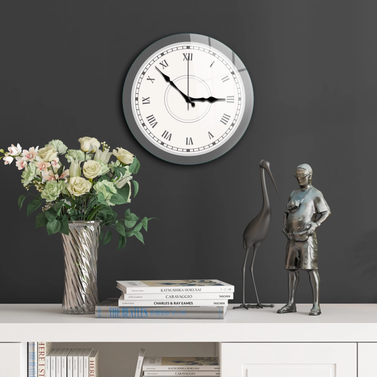 Vivantes Decorative Glass 12 inch Wall Clock Classic Gray