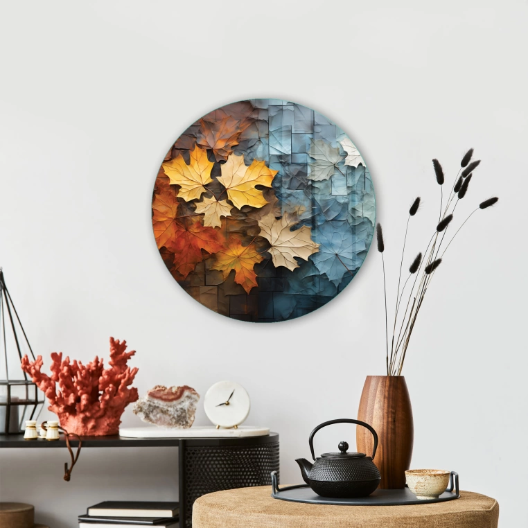 Vivantes Circle Glass Wall Art in 12" Diameter-Fall in Colors