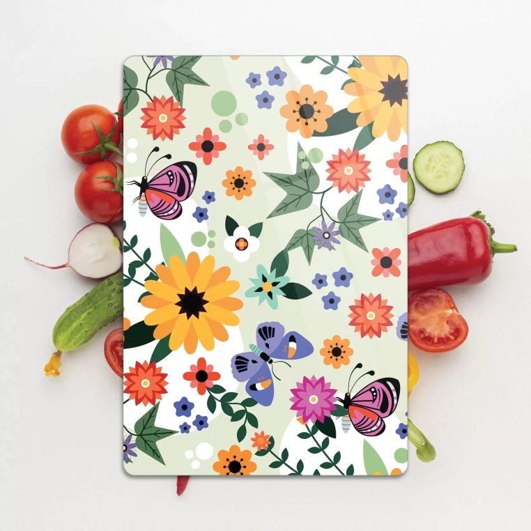 Tempered Glass Cutting Board - Summer and Butterflies