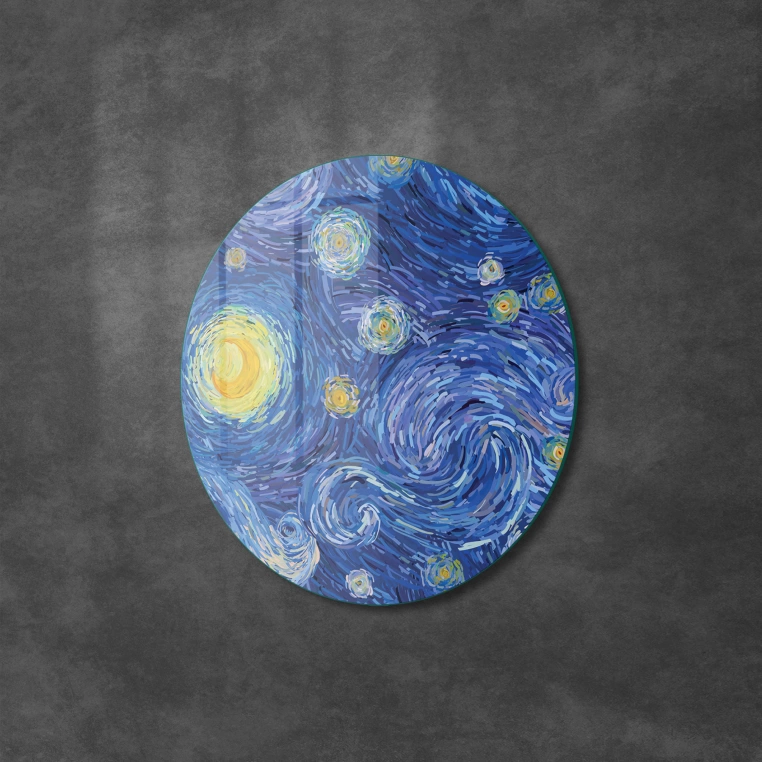 Vivantes Circle Glass Wall Art in 12" Diameter-Vann Gogh Starry Night