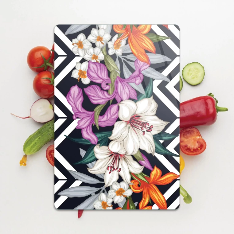 Tempered Glass Cutting Board - Mixed Liliums