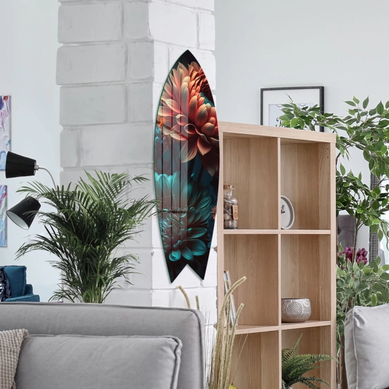 Vivantes Decorative Surfing Board in 4mm Tempered Glass-Flowers at Night