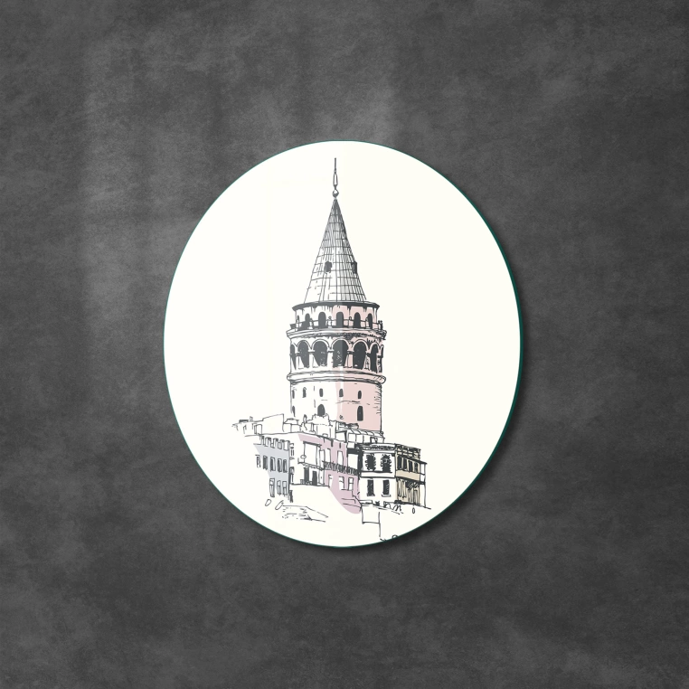 Vivantes Circle Glass Wall Art in 12" Diameter-Galata Tower