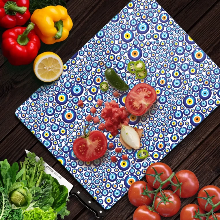 Tempered Glass Cutting Board - Colorful Evileyes