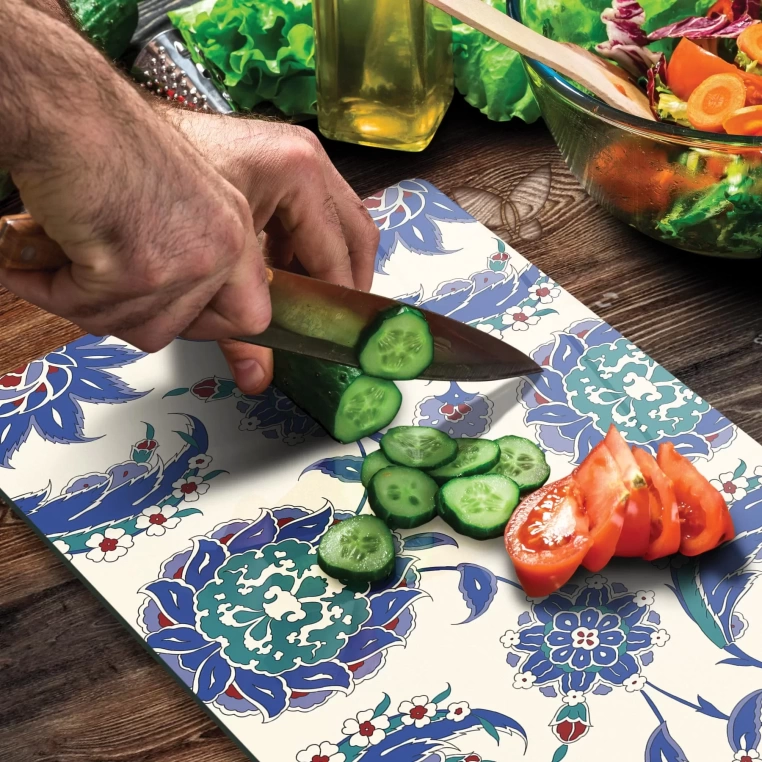 Tempered Glass Cutting Board - Turkish Vined Tiles