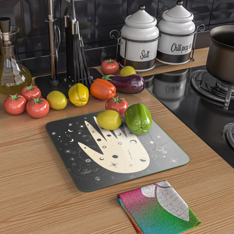 Tempered Glass Square Cutting Board - Horoscoped Hand