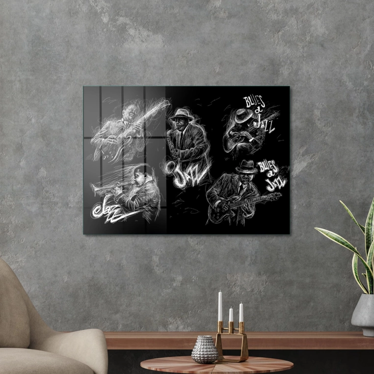 Vivantes Tempered Glass Wall Art - Jazz figures