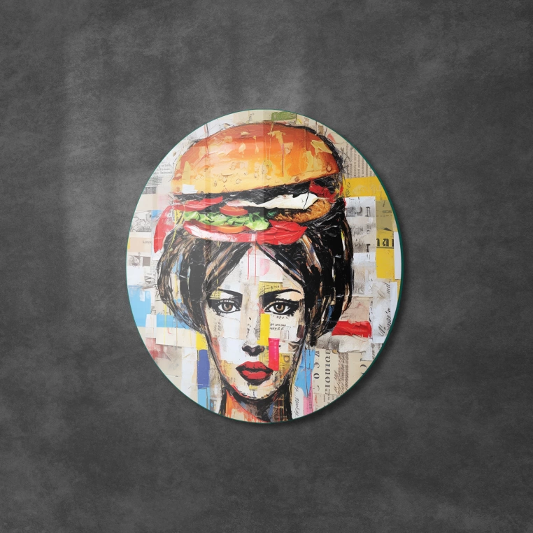 Vivantes Circle Glass Wall Art in 12" Diameter-Retro WomanBurger