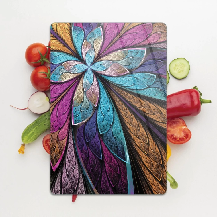 Tempered Glass Cutting Board - Metal Leaves