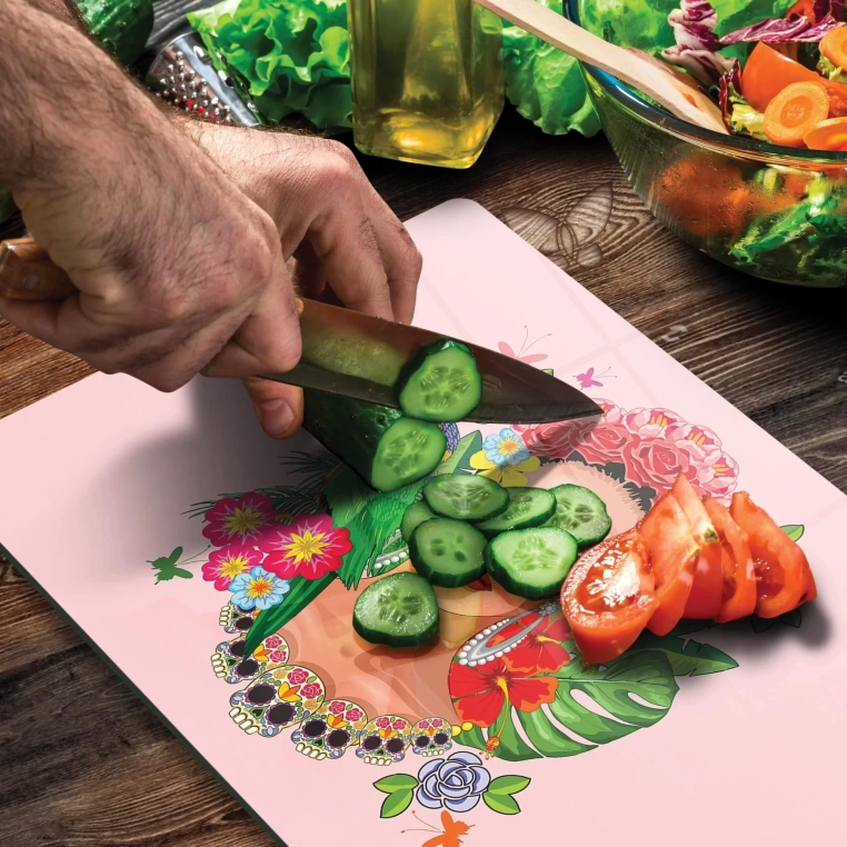 Tempered Glass Cutting Board - Lady in Flowers